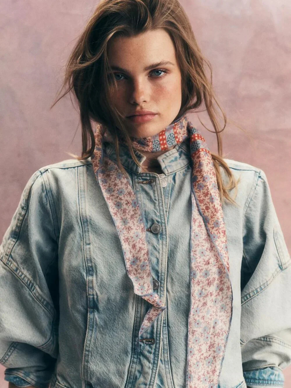 ☀️ Free People Tilly Skinny Silk Convertible Scarf Pastel Floral Ditsy Dot NWT